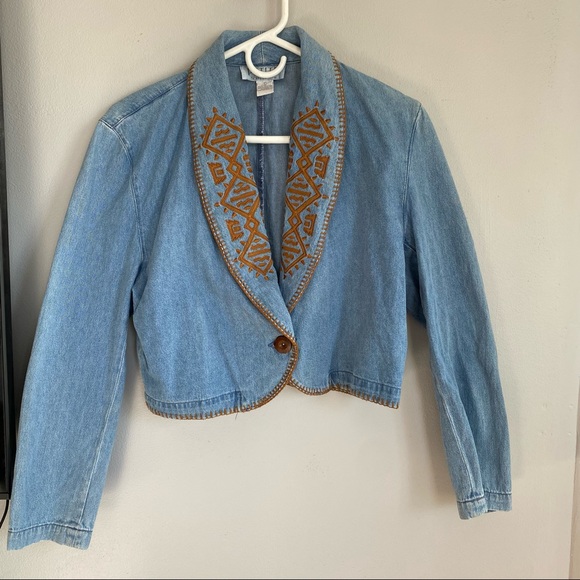 Vintage Jackets & Blazers - Vintage Denim Southwestern Bolero Shrug 6